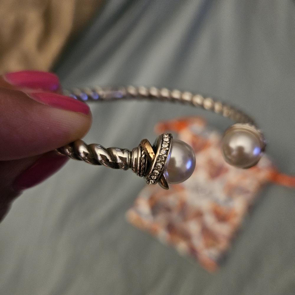 Brighton Twisted Gold and Silver Bracelet with Pearls NEW